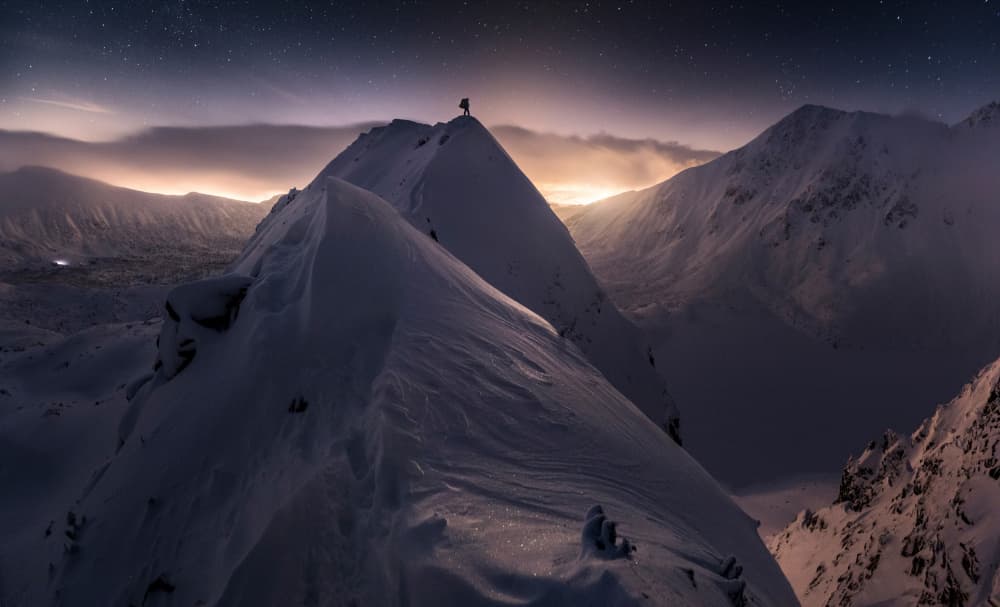 Winter Summit Starlight by Karol Nienartowicz — canvas wall art