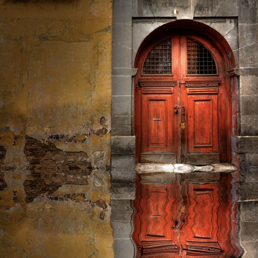 Rustic Door Water Reflection by Edgar Monzon — canvas wall art