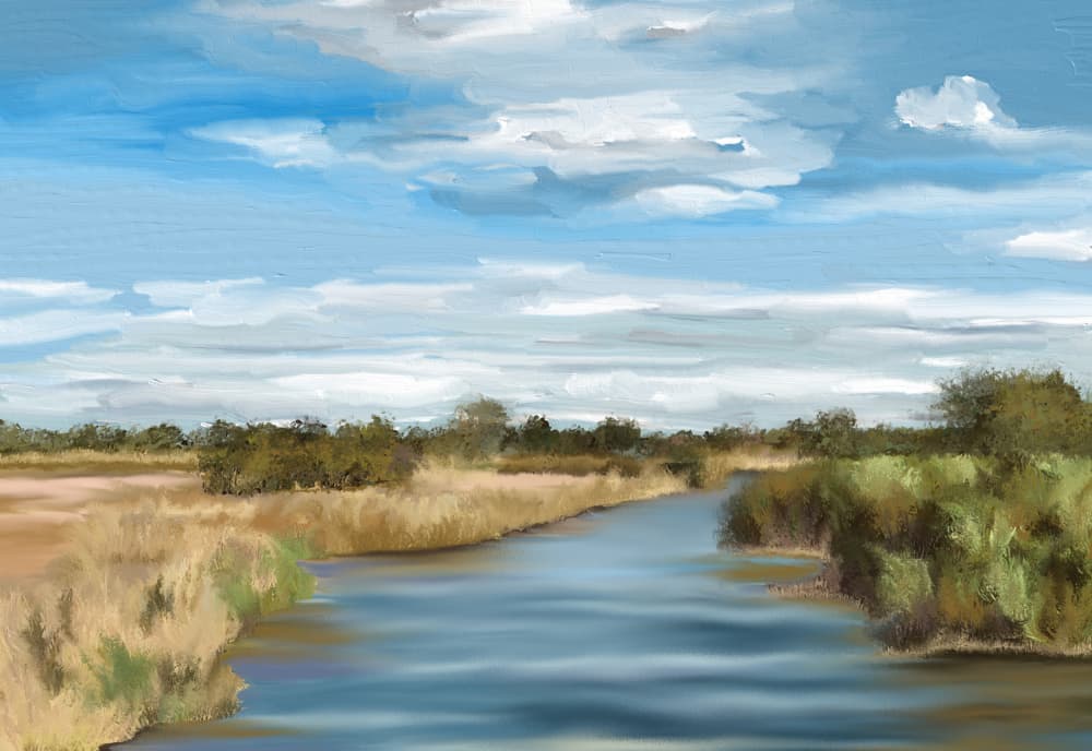 Peaceful River Landscape by Jenna Alheit — canvas wall art