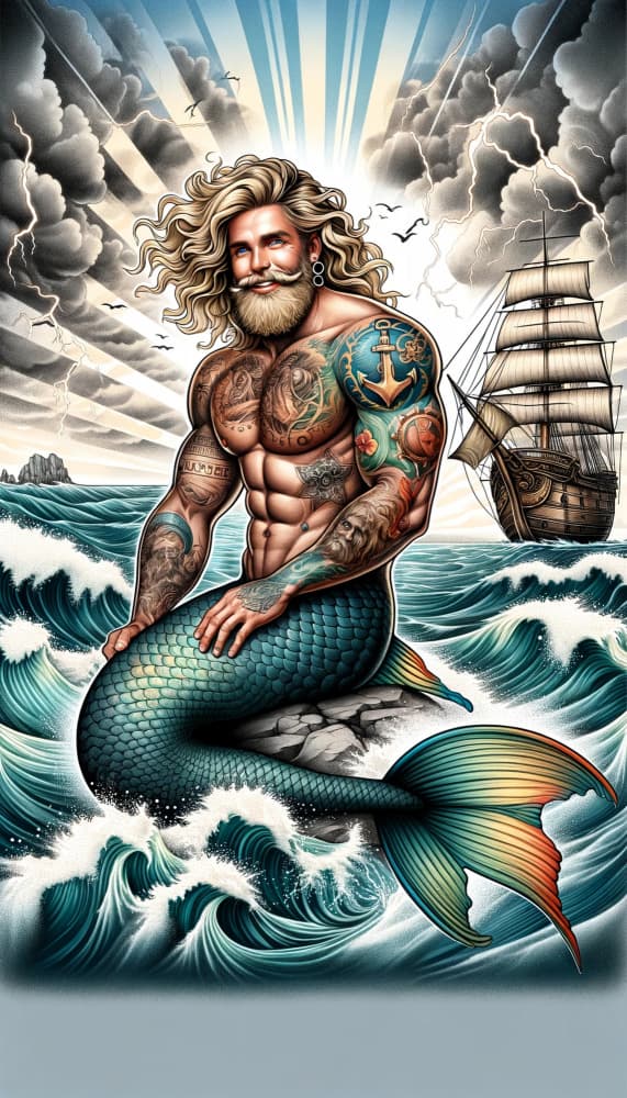 Bearded Merman Storm by David Galan — canvas wall art
