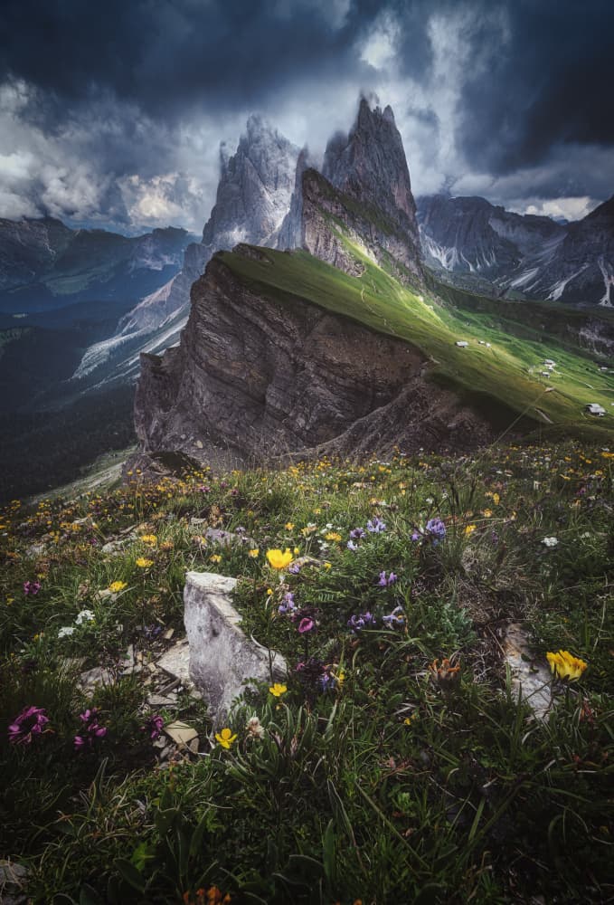 Dramatic Dolomite Peaks by Jean Claude Castor — canvas wall art
