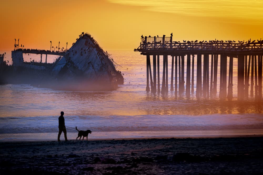 Shipwreck Sunset Beach Walk by Melinda Li — canvas wall art