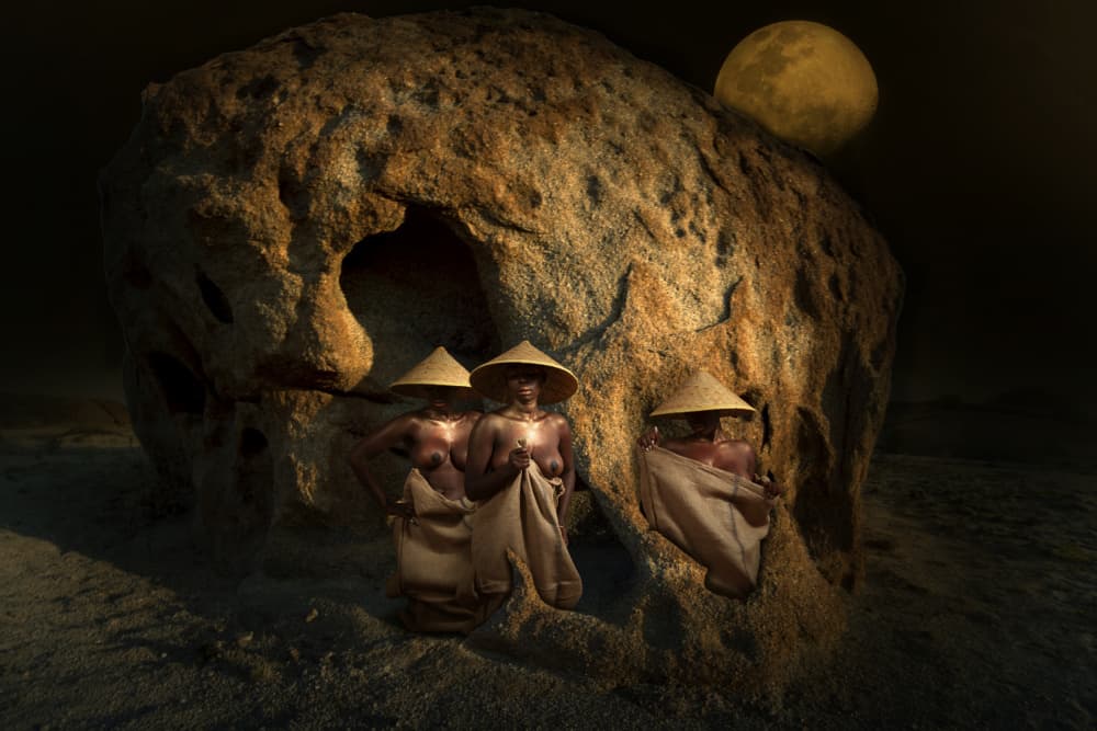Tribal Women Under Moon by Christine von Diepenbroek — canvas wall art