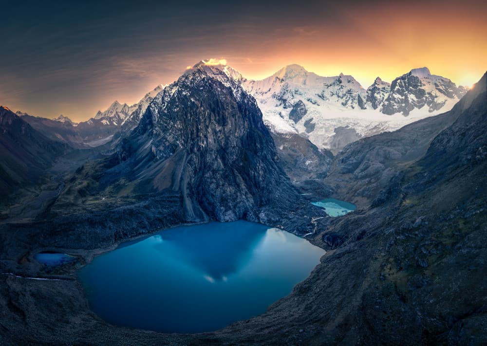 Glacial Lakes Sunset by Ruiqing P. — canvas wall art