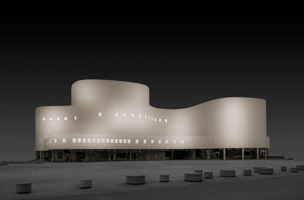 Illuminated Modern Building by Roland M Schwerdtfeger — canvas wall art
