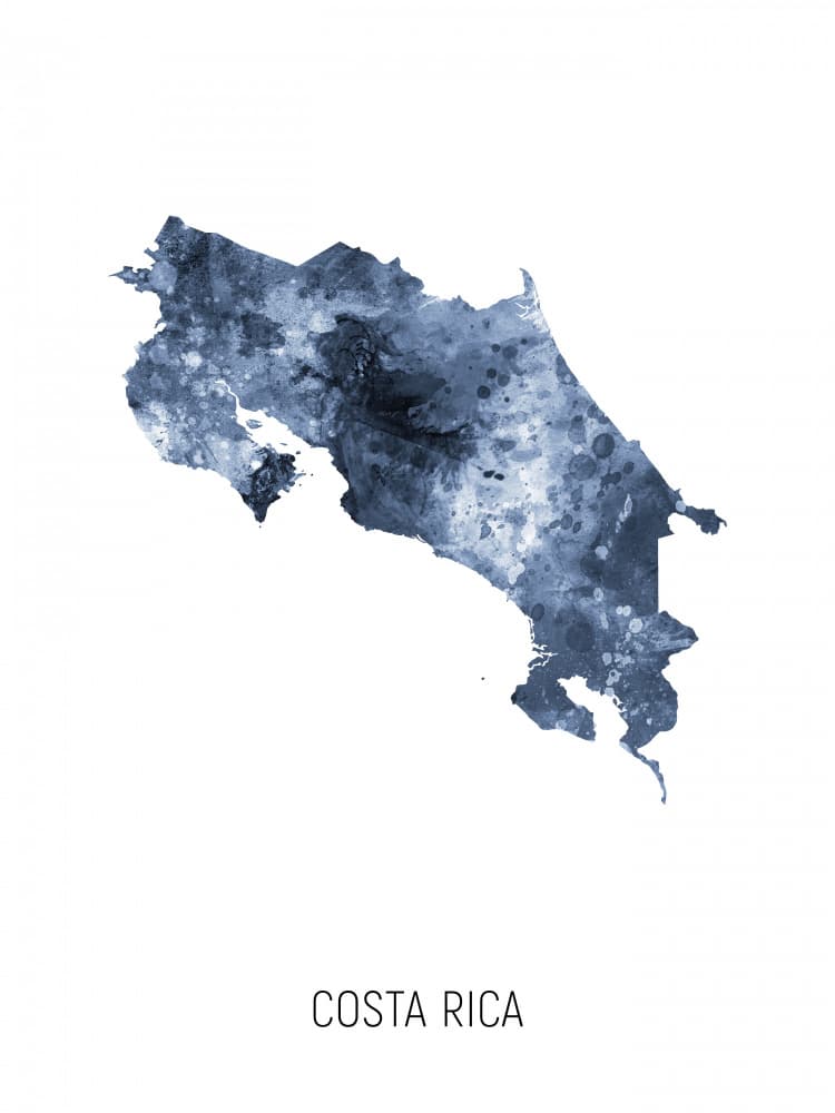 Costa Rica Watercolor Map by Michael Tompsett — canvas wall art