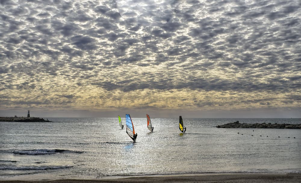 Windsurfers on Calm Waters by zyfeller — canvas wall art