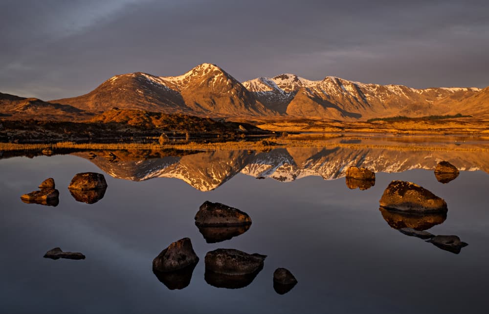 Golden Hour Mountain Reflection by Anne Berger — canvas wall art