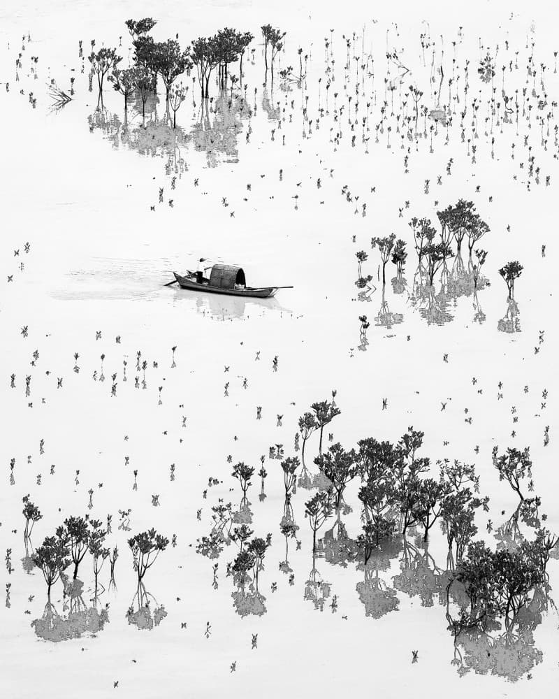 Lone Boat Still Water by Wei Xu — canvas wall art