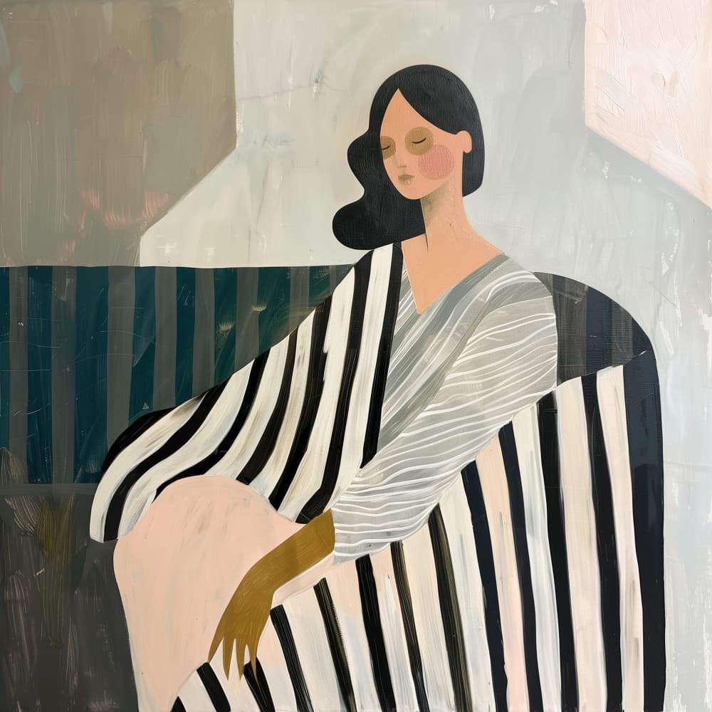 Pensive Striped Woman by SHANDU — canvas wall art