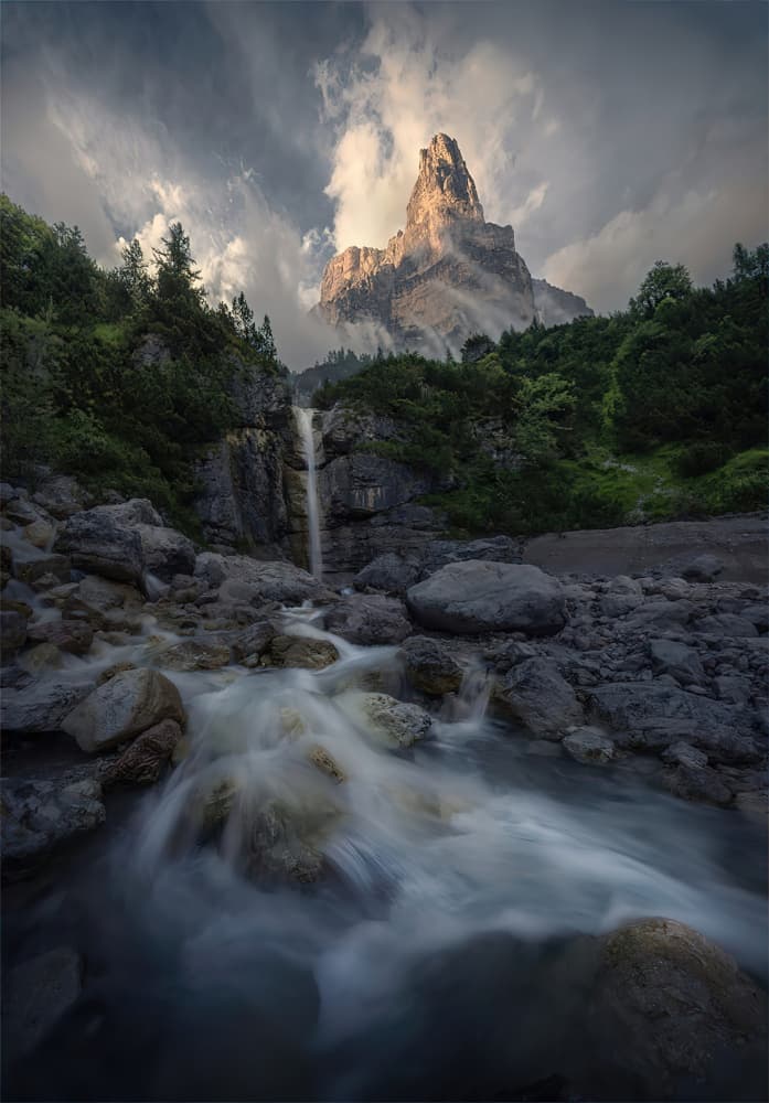 Majestic Mountain Waterfall by Yun Thwaits — canvas wall art