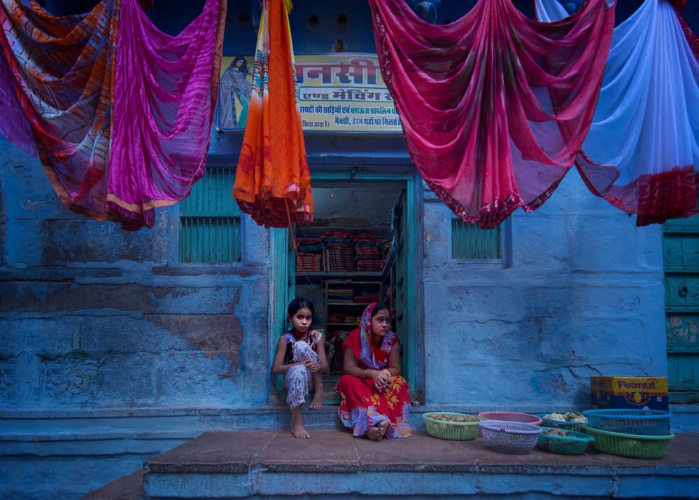 Colorful Saris Street Scene by Vivek Kalla — canvas wall art