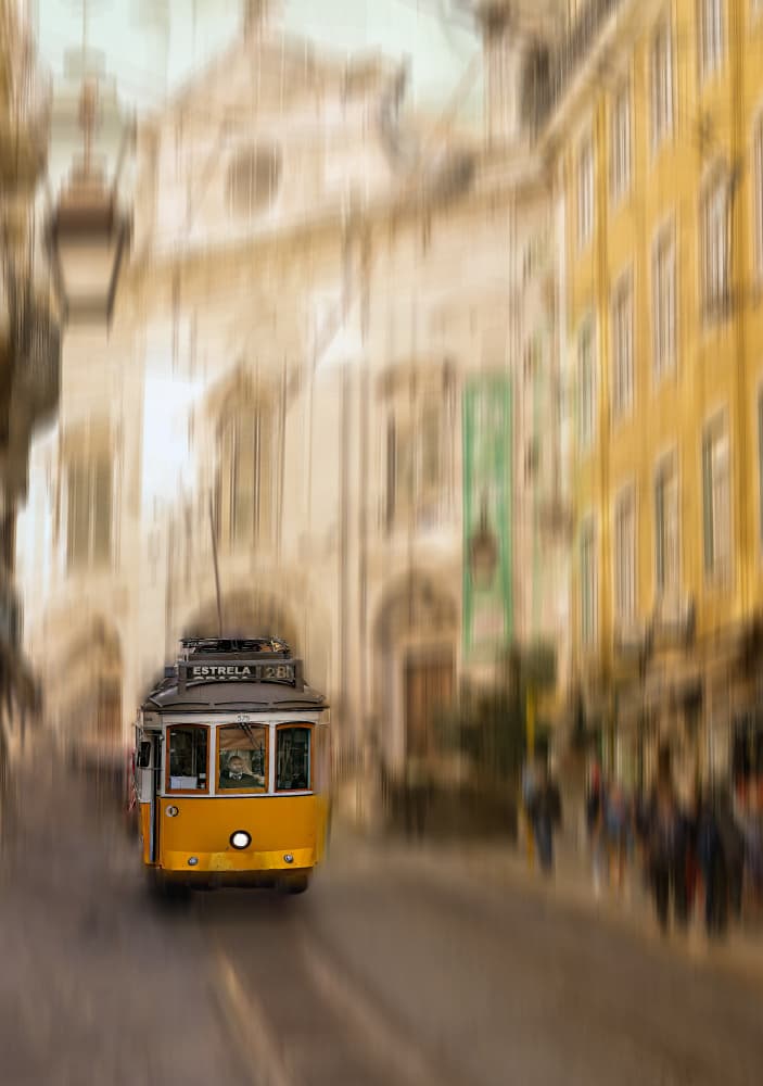 Yellow Tram Motion by Hal Li — canvas wall art