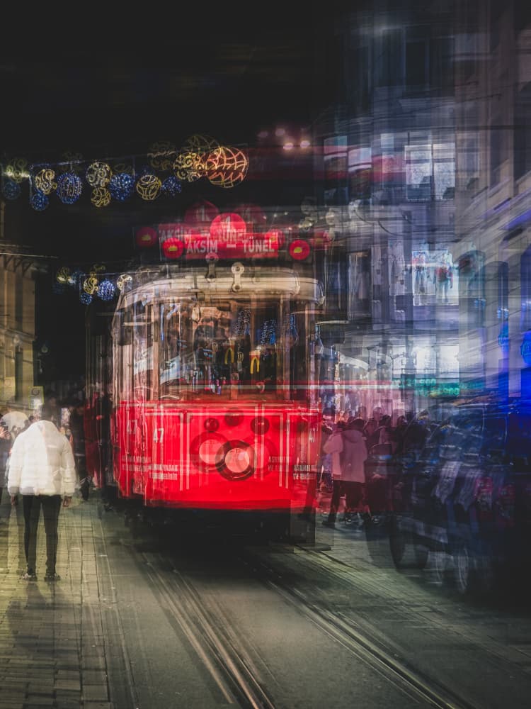 Istanbul Red Tram Night by Asmaa ElTouny — canvas wall art