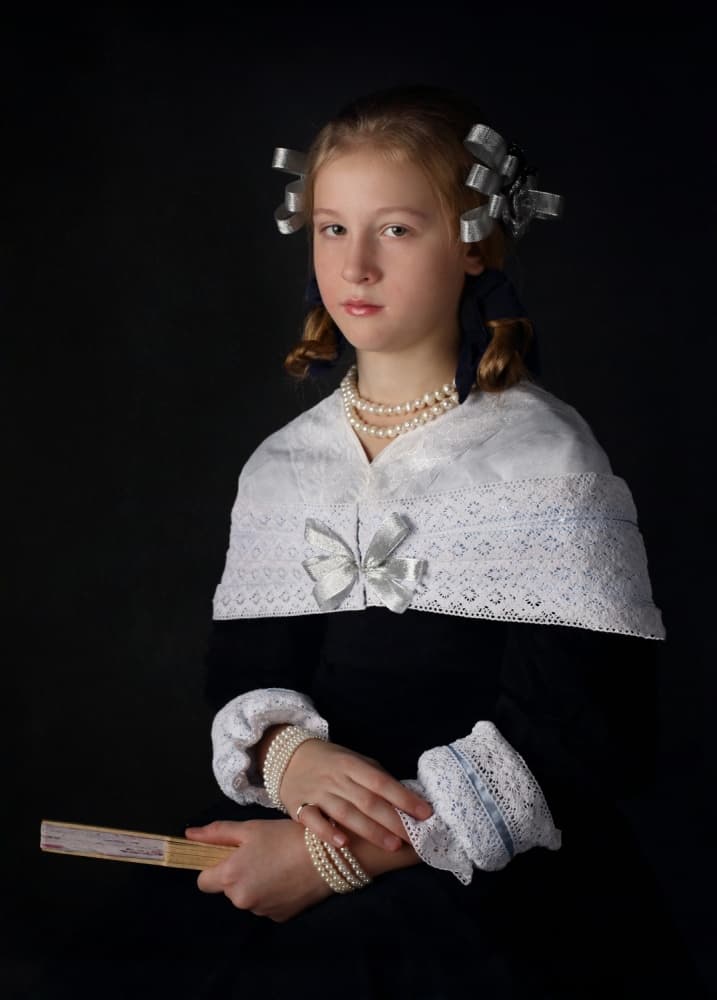 Elegant Girl With Pearls by Victoria  Glinka — canvas wall art