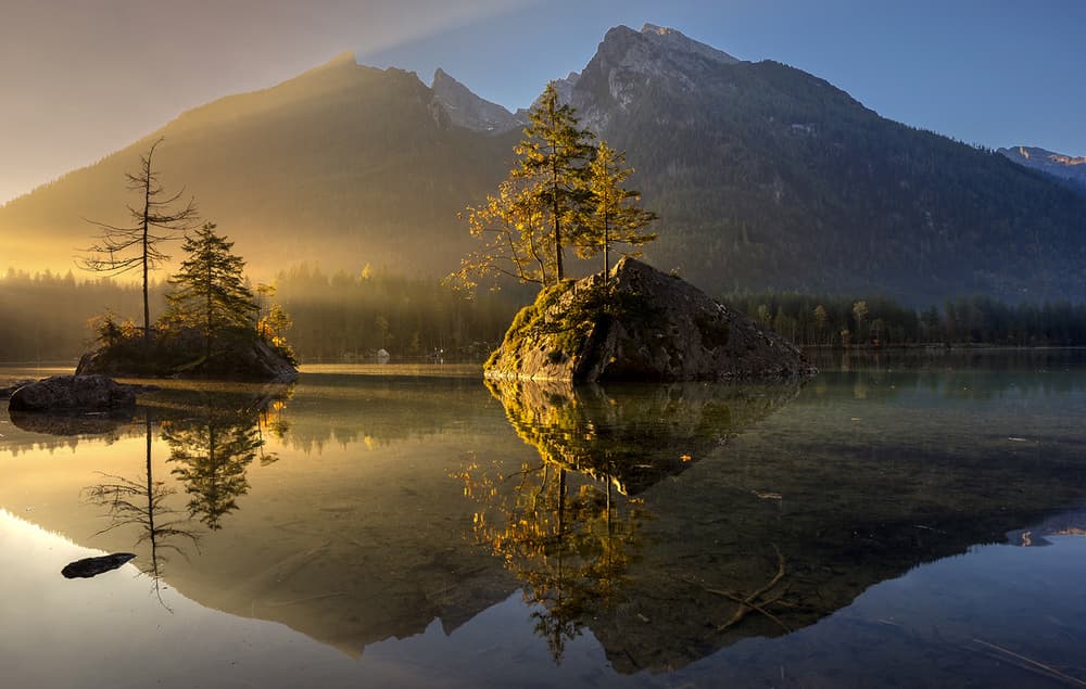 Golden Morning Mountain Lake by Keller — canvas wall art