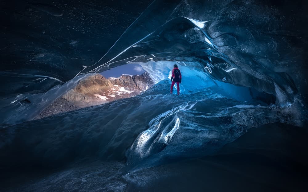 Blue Ice Cave Explorer by Jesús M. García — canvas wall art