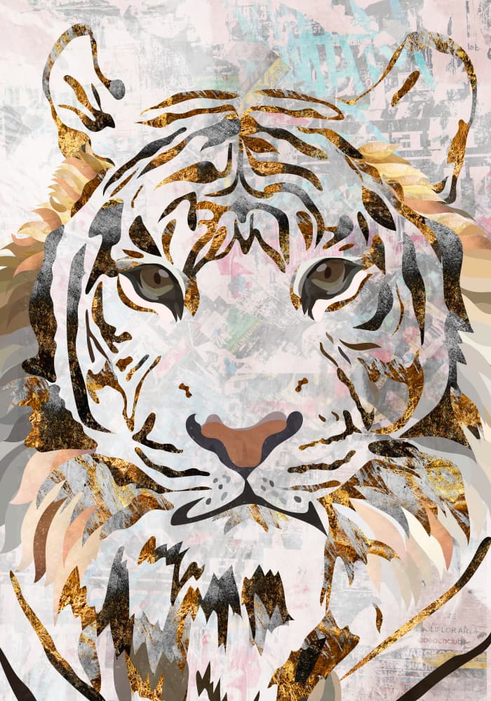 Golden White Tiger by Sarah Manovski — canvas wall art
