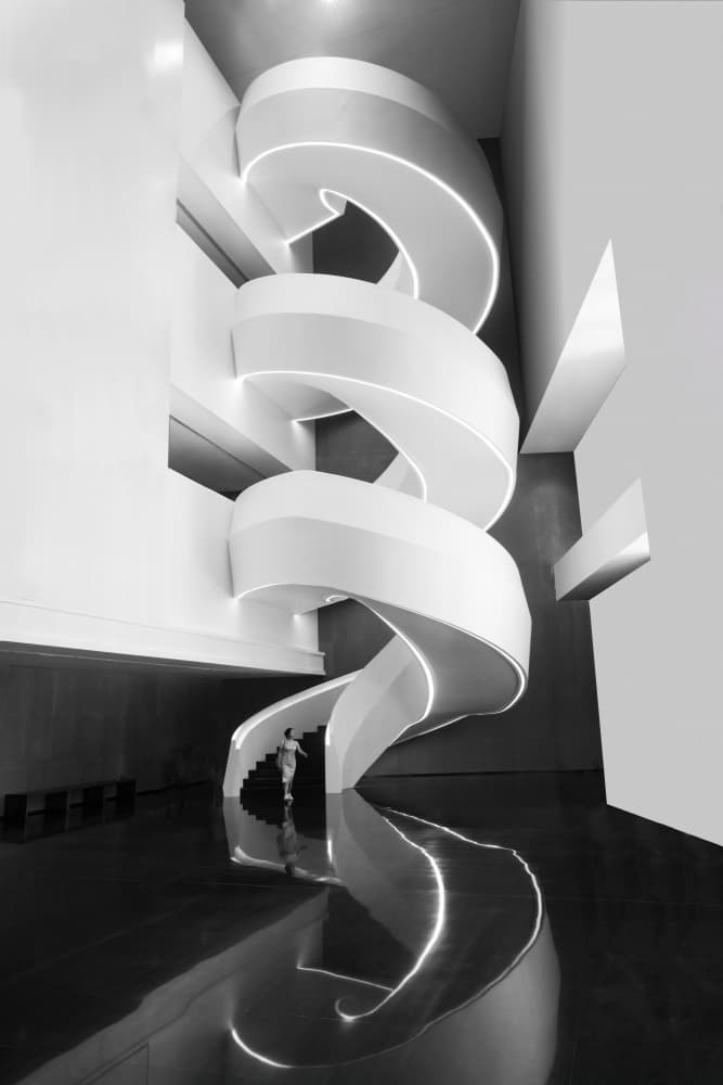 Sleek Modern Spiral Staircase by konglingming — canvas wall art
