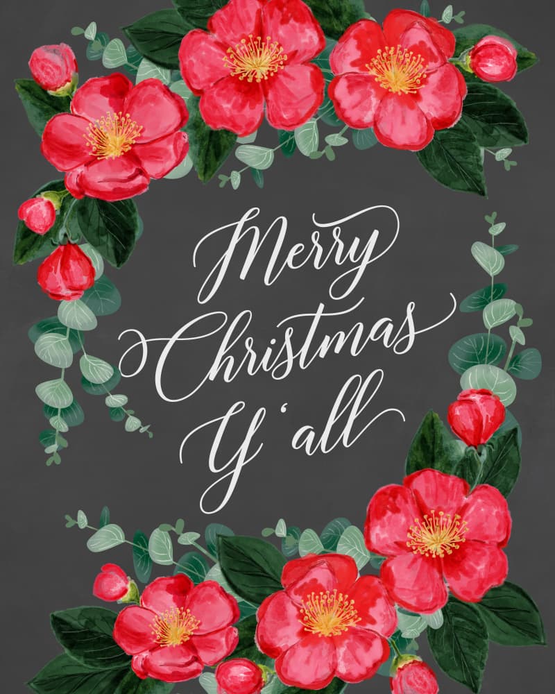 Merry Christmas Floral Greeting by Rosana Laiz Blursbyai — canvas wall art