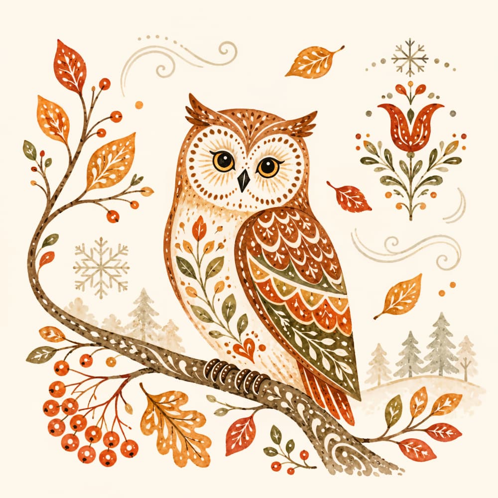 Woodland Folk Owl by Natalie Bruns — canvas wall art