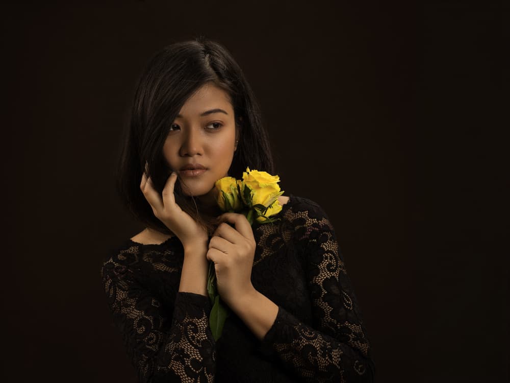 Elegant Woman Yellow Roses by Michael Allmaier — canvas wall art