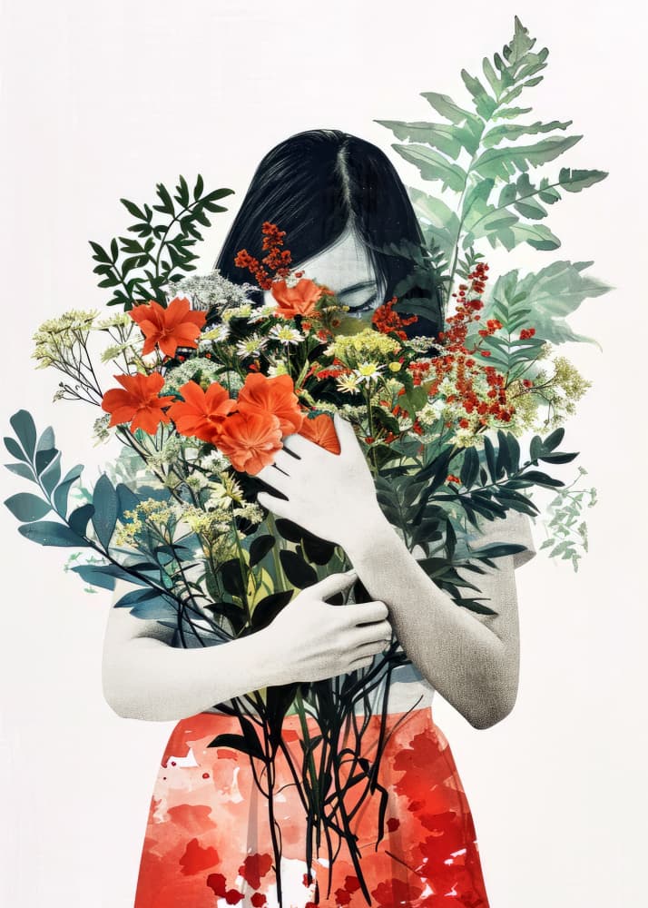 Girl Embracing Wildflowers by Justyna Jaszke — canvas wall art