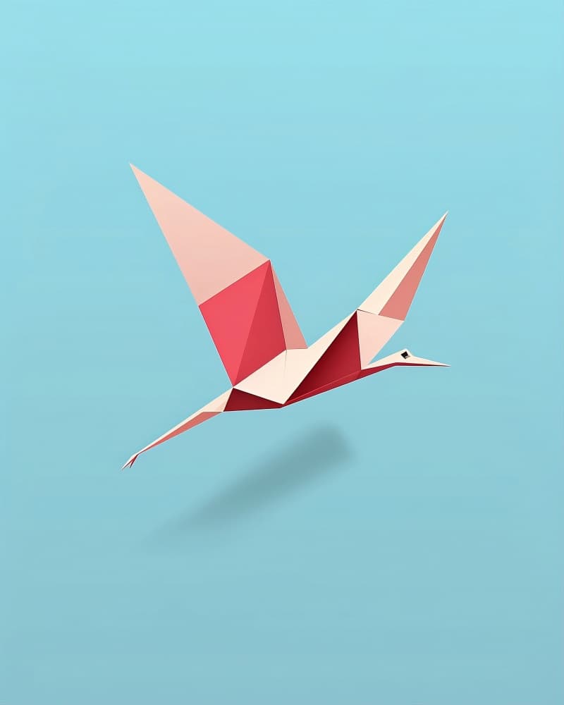 Pink Origami Bird Soaring by Emiliano Deificus — canvas wall art