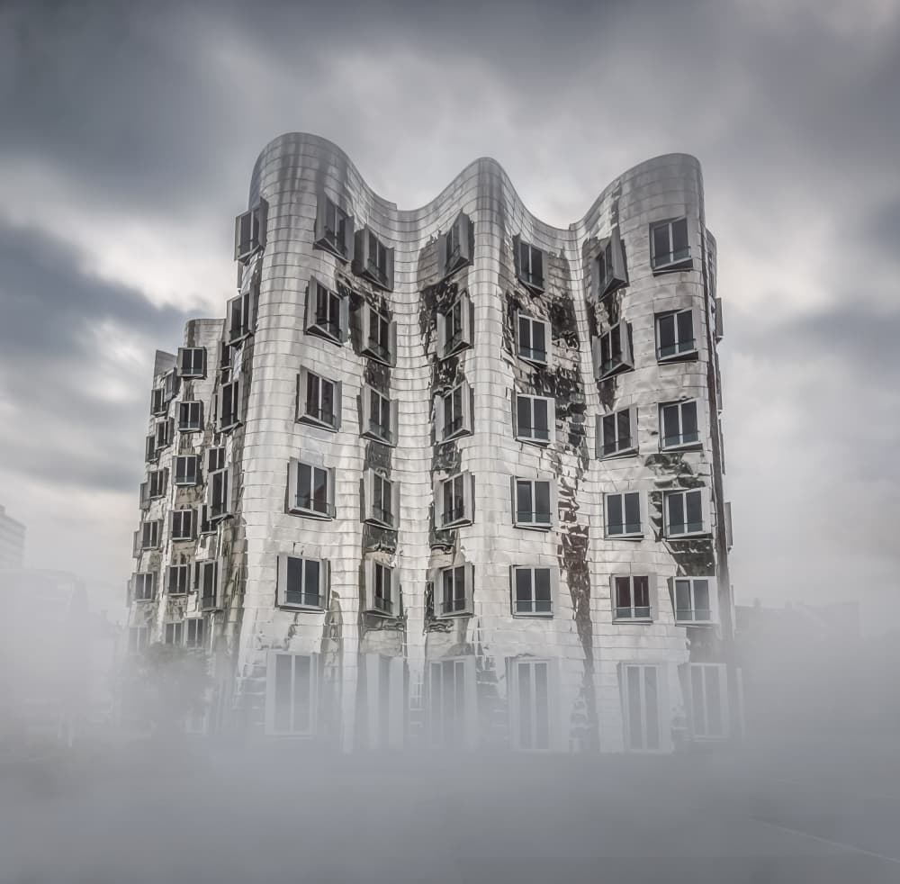 Wavy Building in Fog