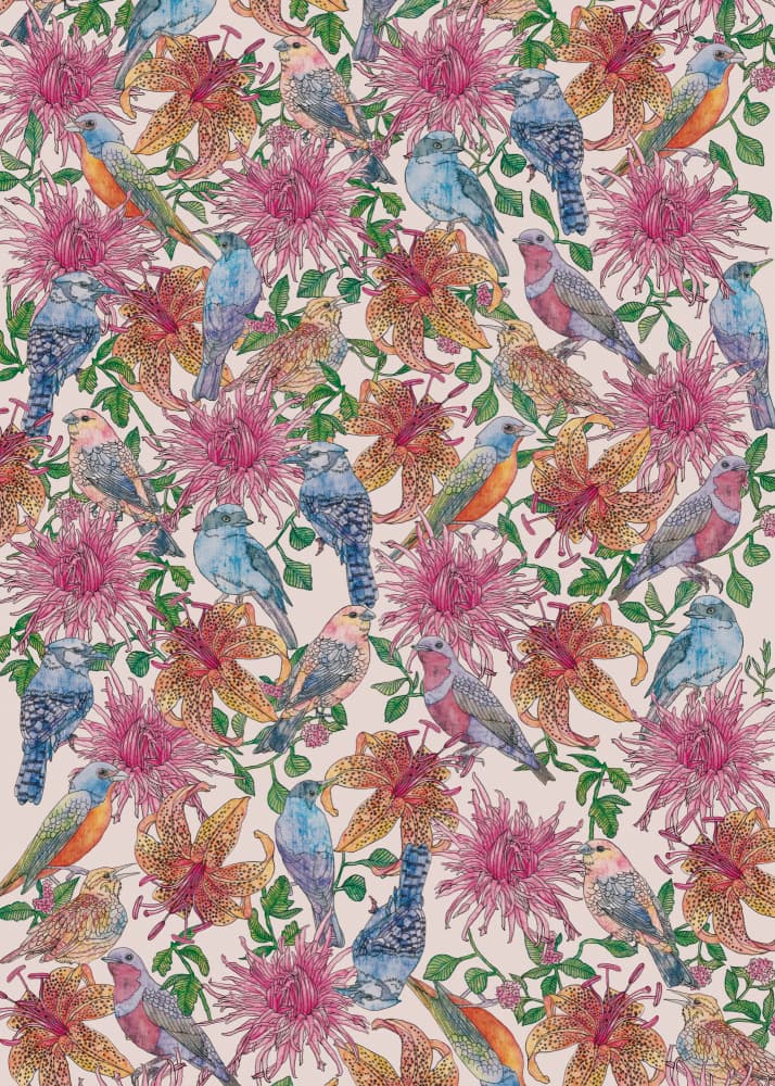 Vibrant Floral Birds by Nicole Bustamante — canvas wall art