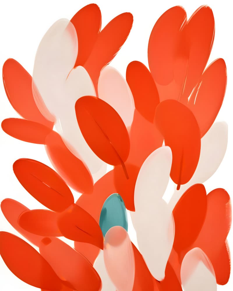 Teal Leaf Among Reds by Uma Gokhale — canvas wall art