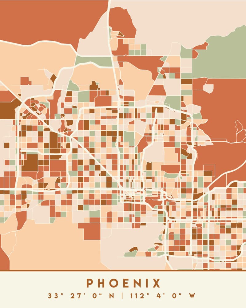 Phoenix Arizona Map by Emiliano Deificus — canvas wall art