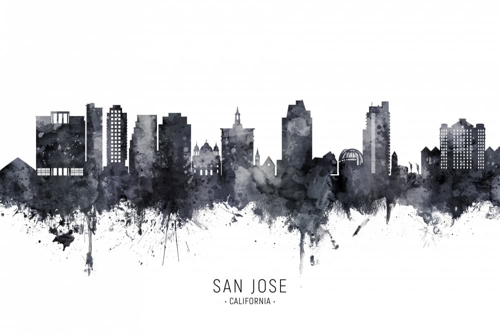 San Jose Watercolor Skyline by Michael Tompsett — canvas wall art