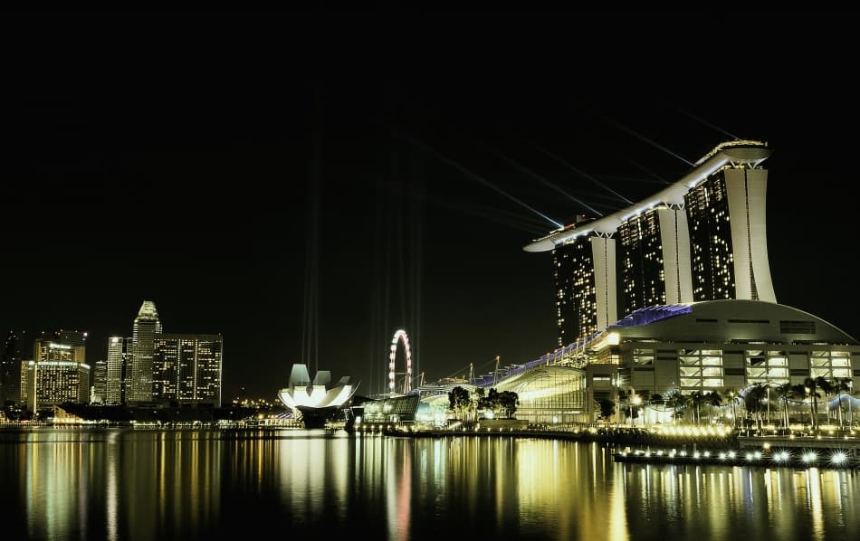 Singapore Night Skyline by hardibudi — canvas wall art