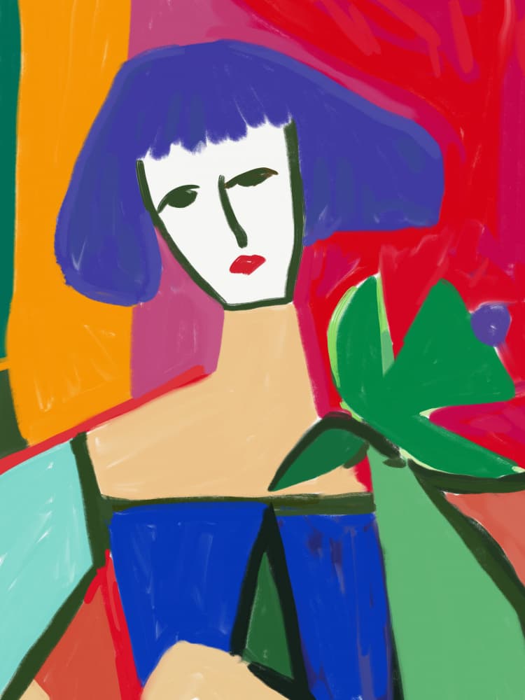 Modern Blue Haired Woman by Little Dean — canvas wall art