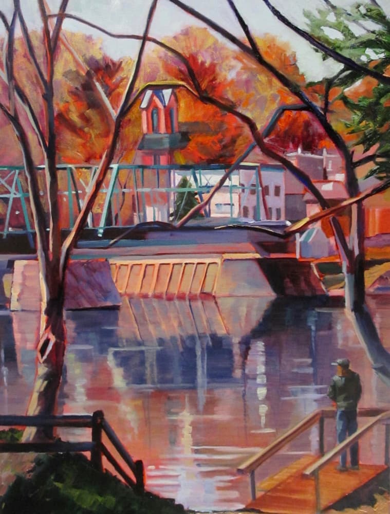 Autumn River Fisherman by Maxine Shore — canvas wall art