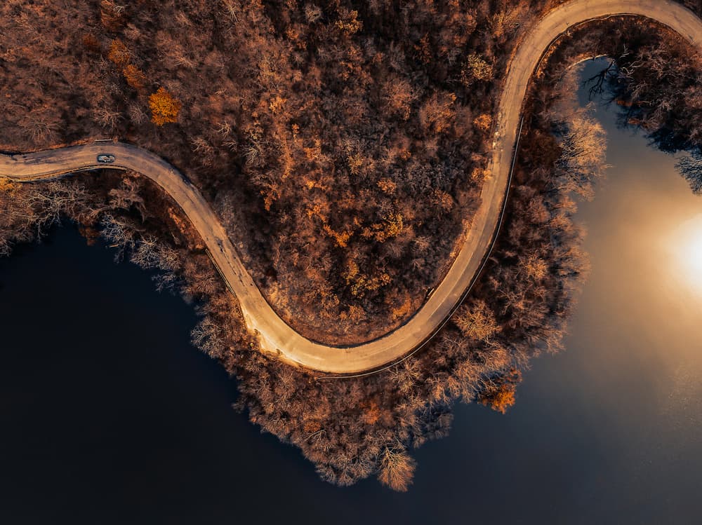 Aerial Winding Autumn Road by Carmine Chiriacò — canvas wall art