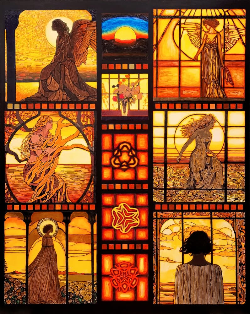 Golden Stained Glass Visions by Vivian Kim — canvas wall art