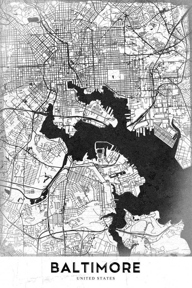 Baltimore City Map by StudioSix — canvas wall art