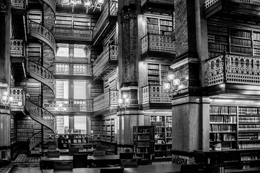 Grand Library Staircase by Marek Lapa — canvas wall art