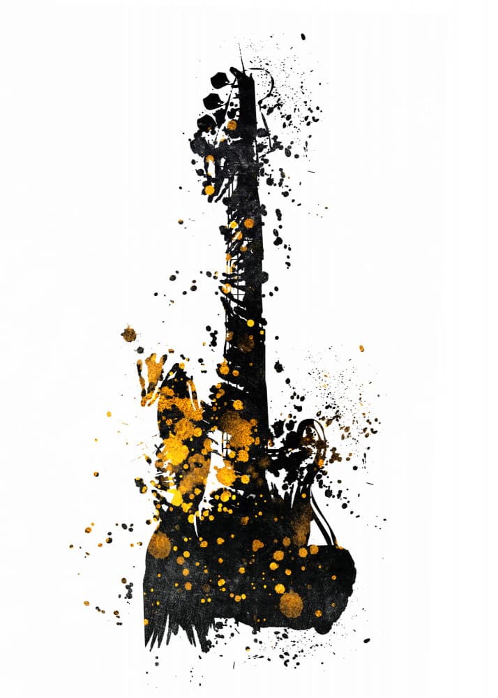 Abstract Golden Guitar Splatter by Justyna Jaszke — canvas wall art