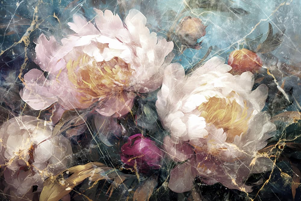 Vintage Gold Peonies by Rafal Kulik — canvas wall art