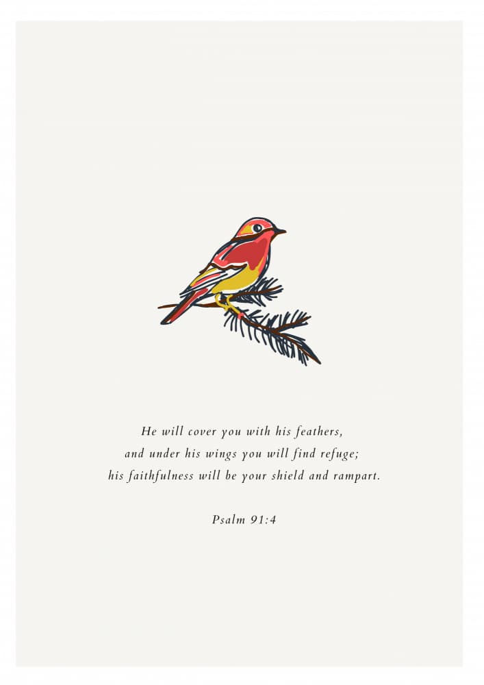 Colorful Bird Psalm Verse by ART of living — canvas wall art