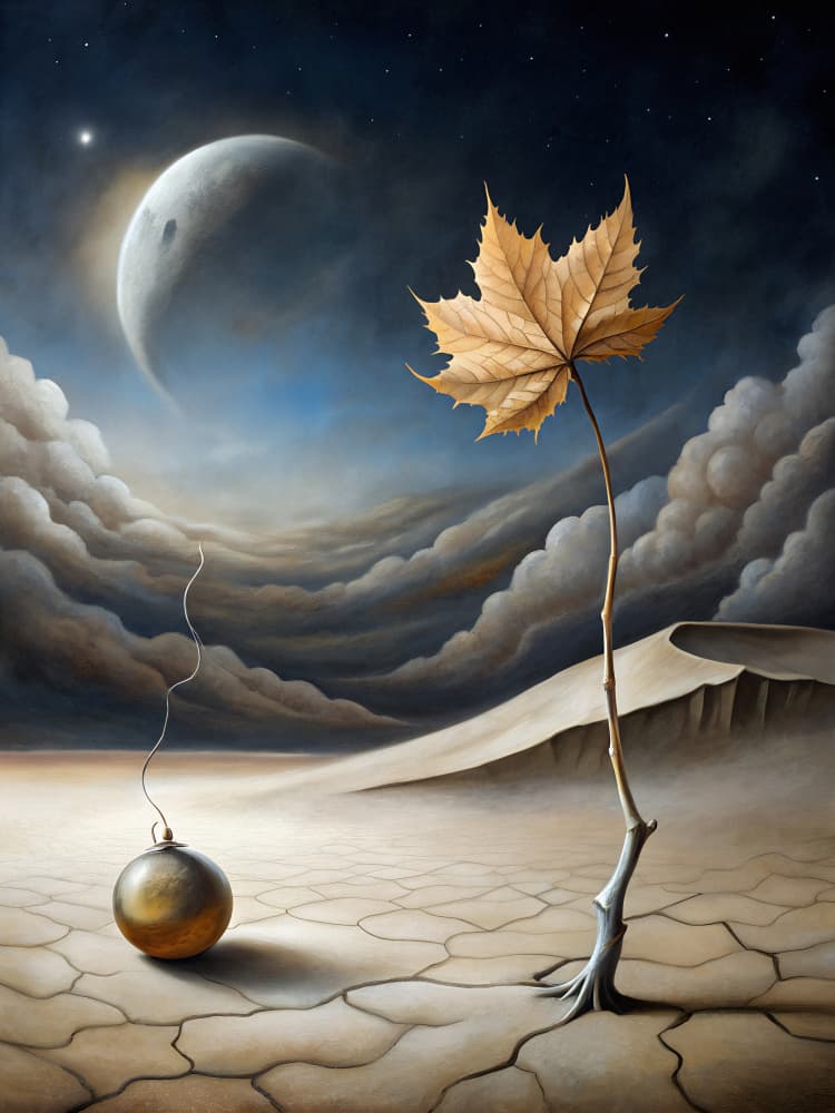 Moonlit Desert Leaf Bomb by Miguel Bruzual — canvas wall art