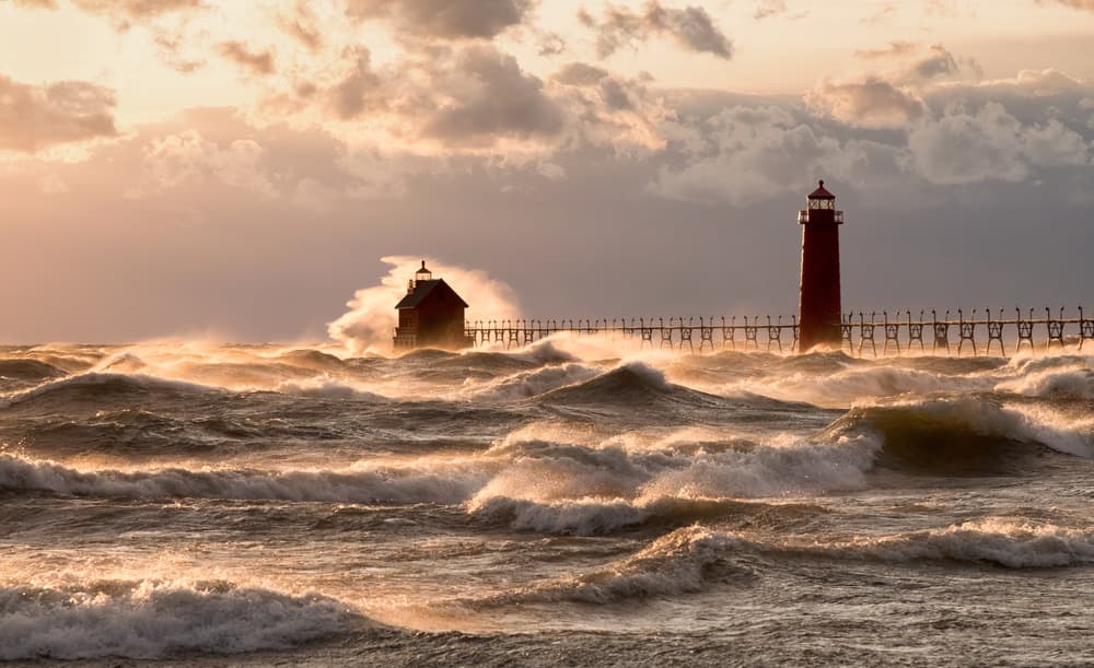 Golden Hour Lighthouses by Alex Li — canvas wall art