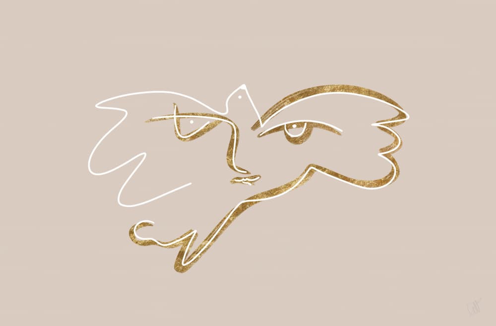 Golden Abstract Face by Anne-Marie Volfova — canvas wall art