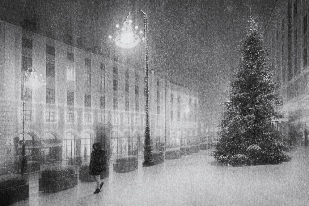 Snowy City Christmas by Roswitha Schleicher-Schwarz — canvas wall art