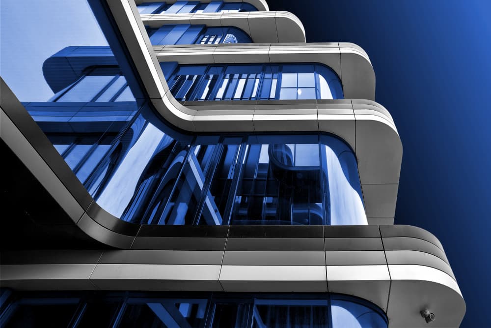 Sleek Blue Architecture by Erhard Batzdorf — canvas wall art