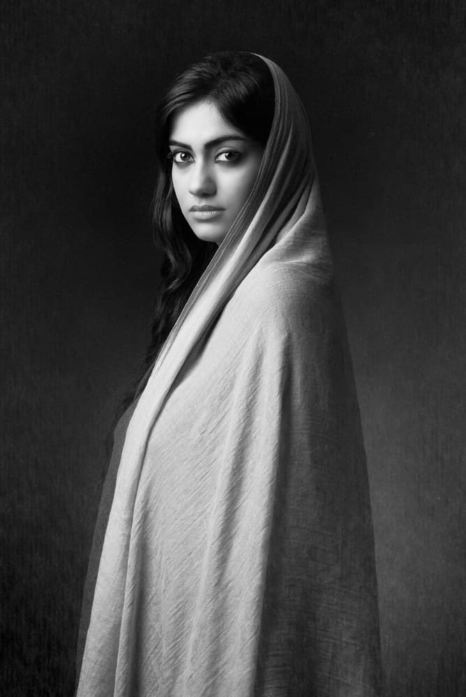 Elegant Scarf Portrait by Mehdi Mokhtari — canvas wall art