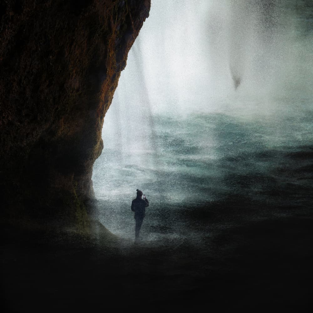 Waterfall Cave Solitude by Aidong Ning — canvas wall art